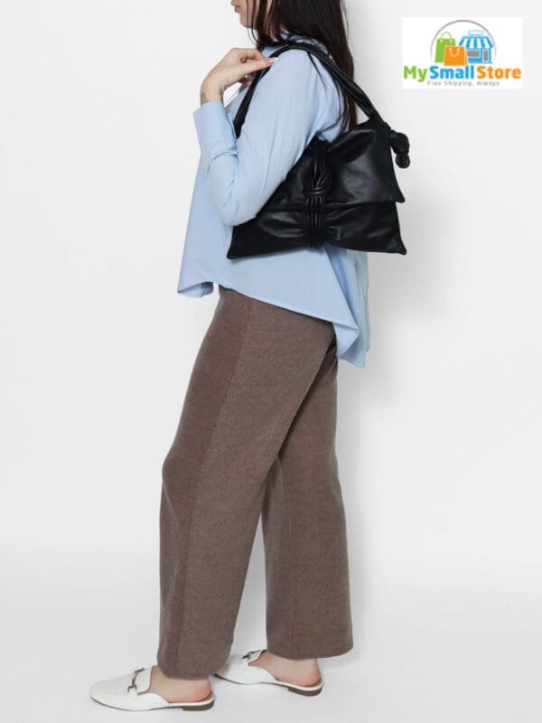 Monica Bini Black Shoulder Bag - Genuine Leather - Elegant &Amp; Stylish 5