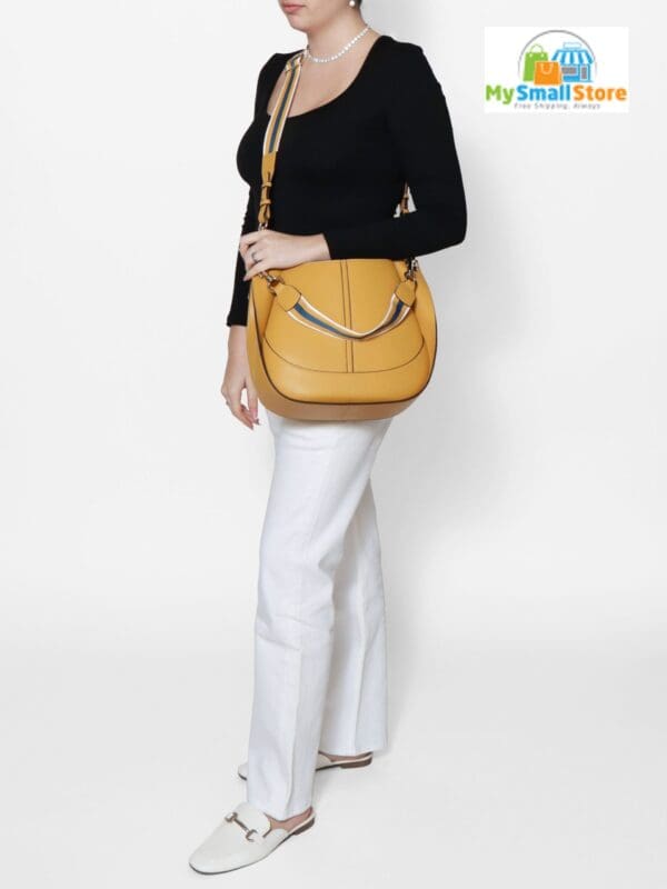 Monica Bini Yellow Shoulder Bag - Genuine Leather - Stylish And Trendy Accessory 6