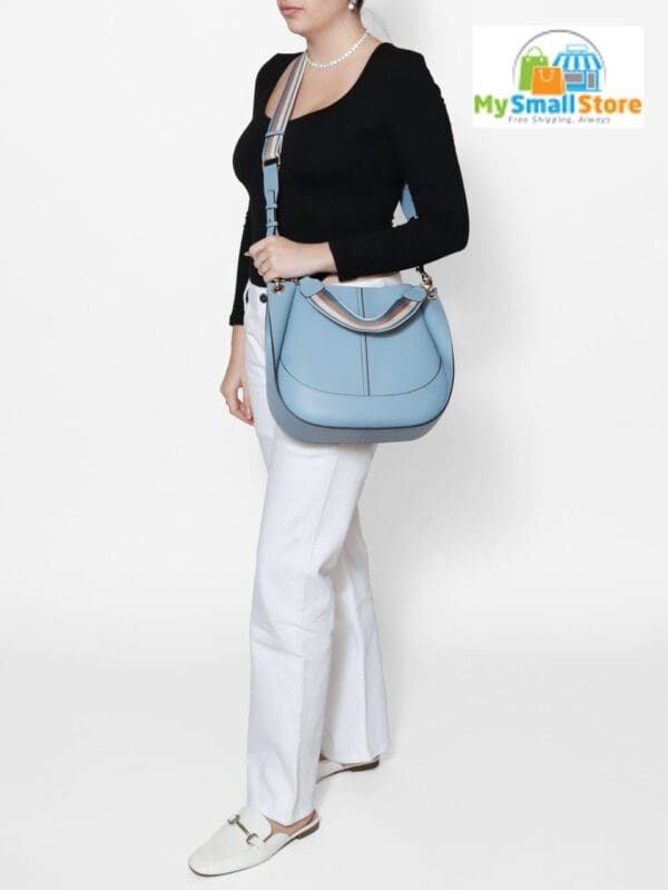 Monica Bini Blue Shoulder Bag - Genuine Leather - Chic And Versatile 6