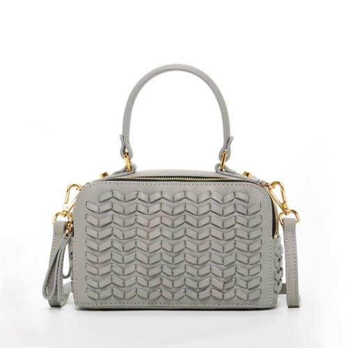 SUSU Kayla Light Gray Weave Leather Crossbody Bag