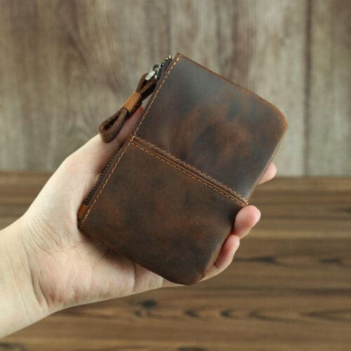 The Cael Handmade Leather Coin Purse With Zipper 7